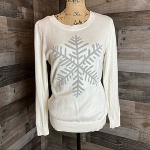 Loft snowflake knit cream and gray sweater